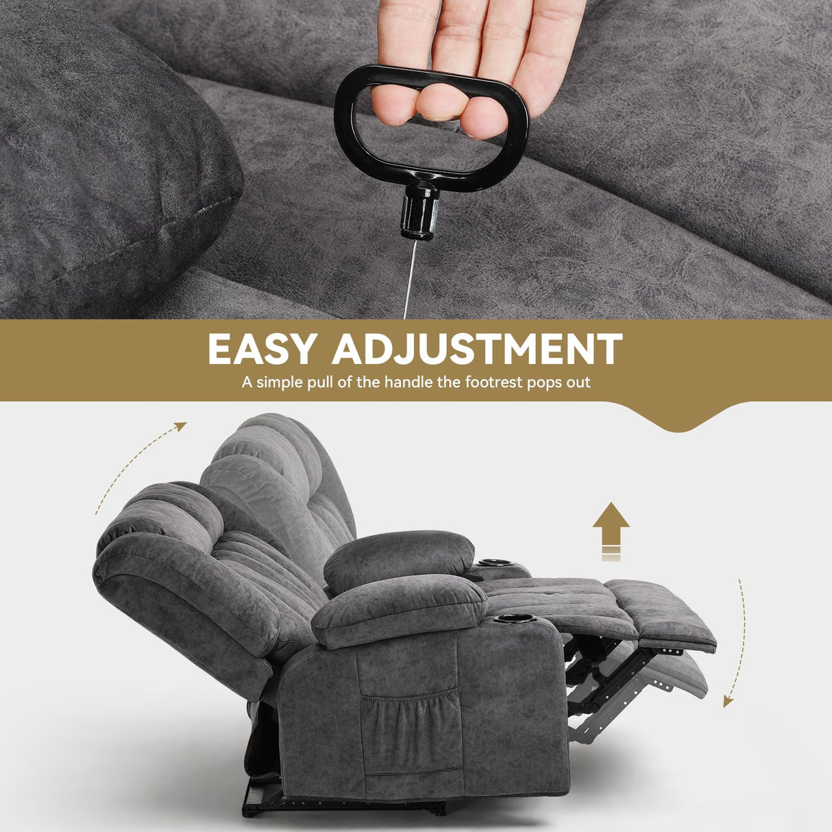 COMHOMA Manual Recliner Couch，Fabric Reclining Sofa Chair with Cup Holders, Upholstered ReclinerChair Set with Side Pockets Suitable for Living Room Furniture (2) COMHOMA