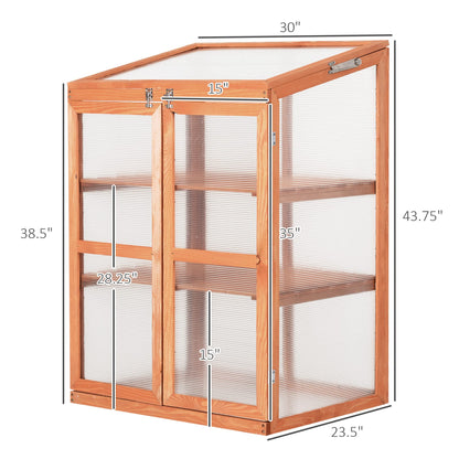 Outsunny Wooden Cold Frame Small Mini Greenhouse Cabinet for Outdoor and Indoor, 30" L x 24" W x 44" H, Natural