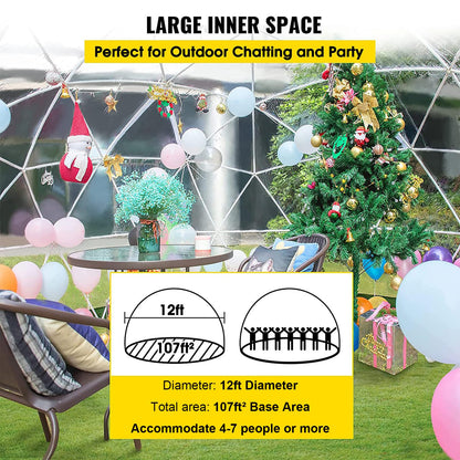 Gaonala Garden Dome Igloo, 12 * 7.2 ft PVC Dome Tents with 2 * 10m Light Strings, Weatherproof Greenhouse Garden Bubble Tent, Transparent Igloo Dome House for Outdoor, Party, Backyard