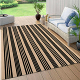 OJIA Outdoor Patio Rug 5'x7', Black and Tan Striped Outdoor Rugs Machine Washable Area Rugs Cotton Hand Woven Indoor Outdoor Rugs for Bedroom/Living Room/Front Porch/Deck/Backyard/Camping OJIA