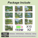 Stalente Diamond Painting Kits for Adults, 10 Pack 5D Diamond Art Kits for Beginners Round Full Drill Diamond Painting for Home Wall Decoration Gift 12×16inch, Natural Landscape Forest Stalente