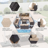 ALAULM 15 Pieces Outdoor Patio Furniture Set with Propane Fire Pit Table Outdoor Sectional Sofas Patio Furniture 43" Gas Fire Pit Brown PE Rattan Patio Conversation Set w/12 Cushions-Sand ALAULM