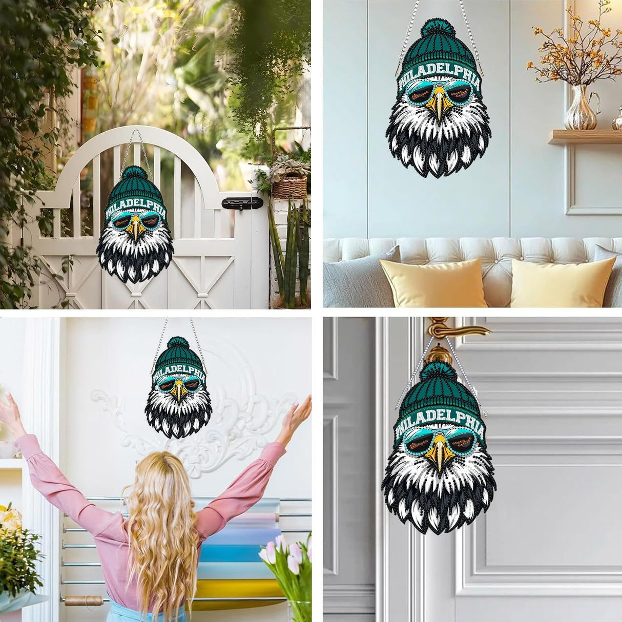 DIY Diamond Art Hanging Kit for Adult,Football Style Acrylic Diamond Art Painting Window Pendants Home Garden Wall Hanging Kits Hanging Ornament,Single Sided(Philadelphia Green) Weadatty