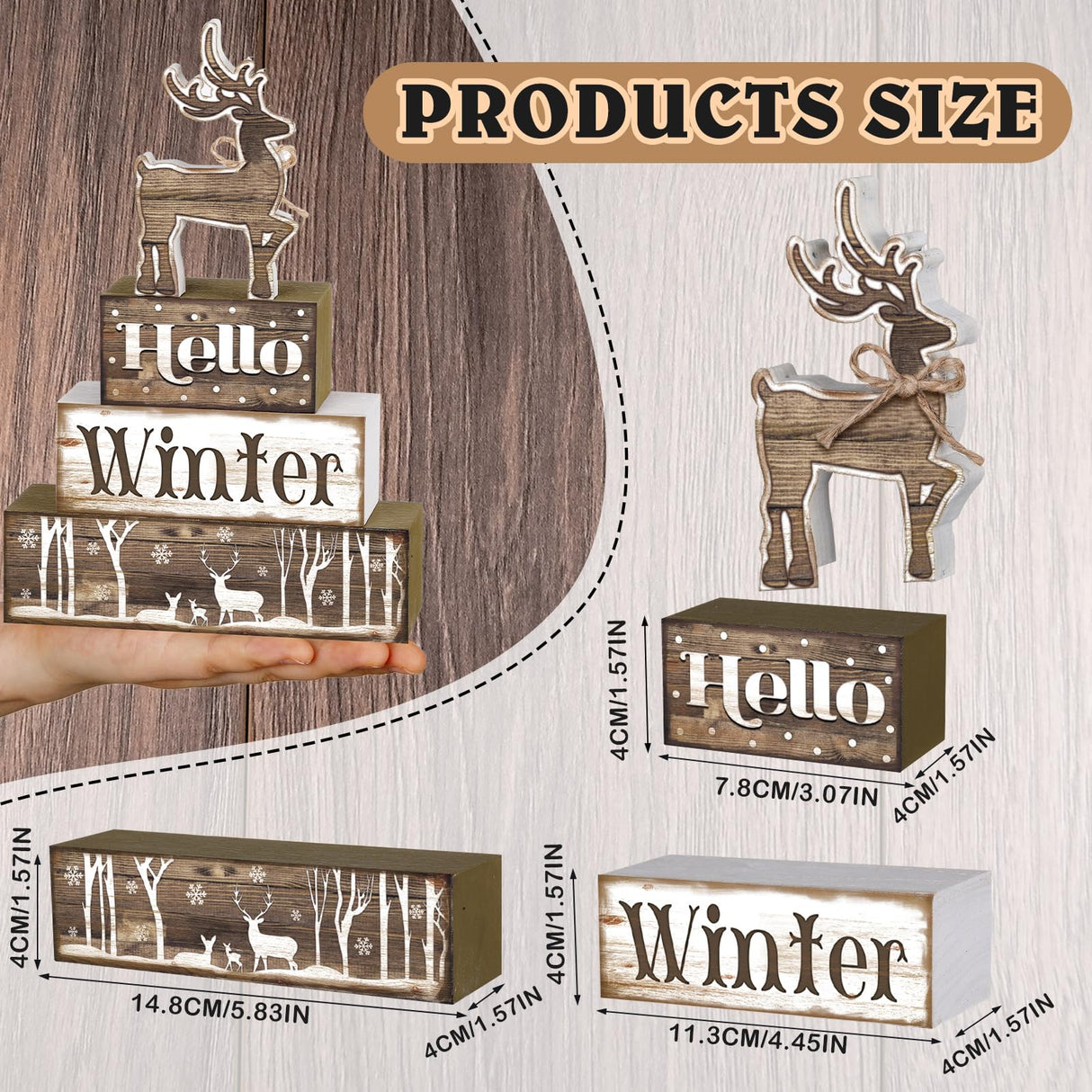 Moucuny 4 Pcs Winter Elk Table Sign Christmas Animal Wooden Elk Table Decorative Signage Winter Tiered Tray Decor Christmas Centerpieces Farmhouse Wooden Block Set Xmas Table Sign for Christmas Home Moucuny