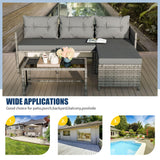 Vongrasig 3 Piece Patio Furniture Sets, All-Weather Wicker Outdoor Sofa Couch Sectional Set, Small Conversation Set for Patio, Garden w/Cushion, Glass Table, (Grey) Vongrasig