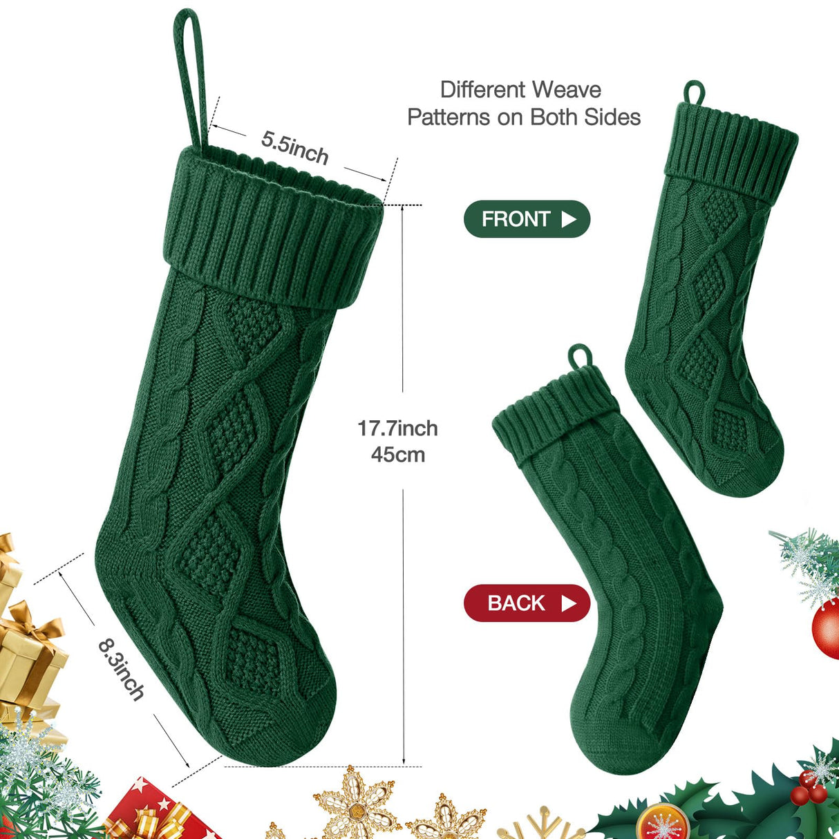 Hommtina Christmas Stockings, Personalized Christmas Stockings 18 Inches Large Size Cable Knitted Stocking Gifts (6pcs White&red&Green) Hommtina