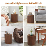 AVZEAR Small Round Side Table Fluted Night Stand Set of 2, Mid Century Modern End Table with Storage, Circle Bedside Tables Wood Nightstands for Small Spaces, Living Room, Bedroom (Walnut) AVZEAR