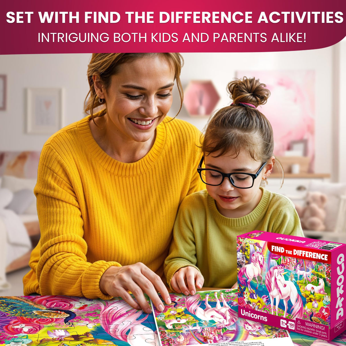 QUOKKA 100 Piece Puzzles for Kids Ages 8-10 – 3XSET Puzzles for Kids Ages 4-6 – Search & Find Mermaids Unicorns Kid Activities Included for 5-8 Year Old – Toddler Learning Toy Game Gift for Girls QUOKKA