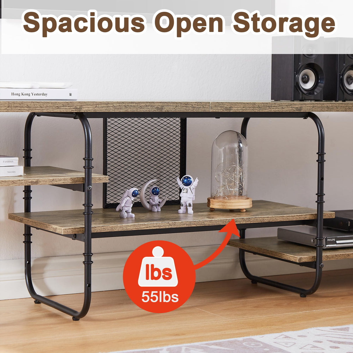 VECELO TV Stands for 75 Inch,Entertainment Center/Media Console Table with Adjustable Storage Shelves for Living Room/Bedroom,Grey VECELO