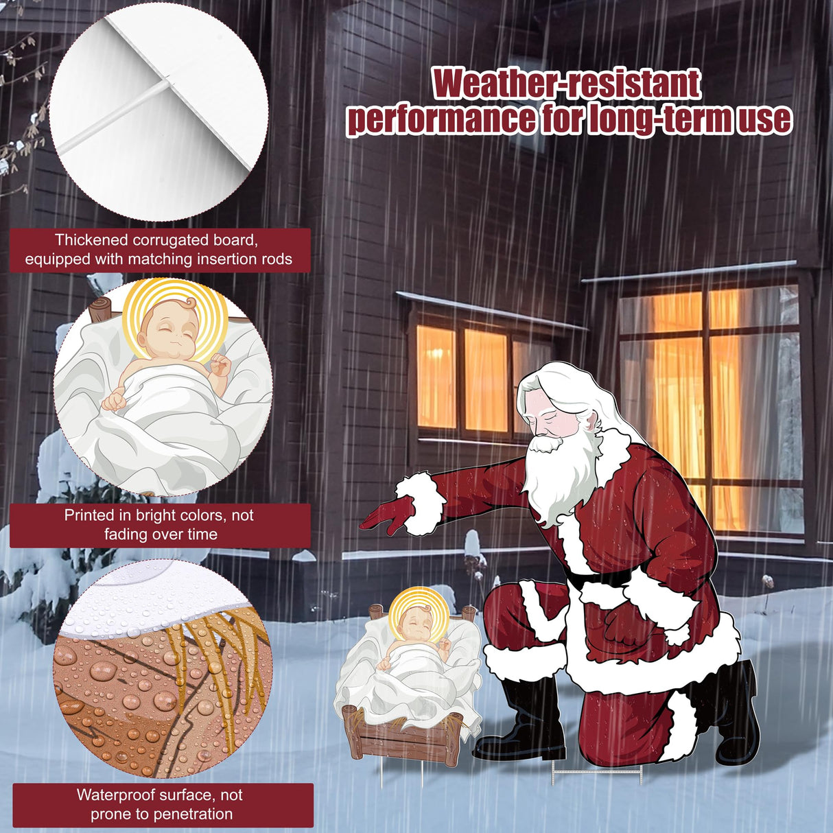 Vivantia Santa Jesus Nativity Set Large 90cm Tall Weatherproof Religious Santa Holy Jesus Birth Christian Nativity Scene with Metal Stakes for Outdoor Christmas Holiday Lawn Home Garden Yard Decor Vivantia