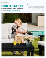 SERWALL HDPE Outdoor Patio Loveseat, Black Frame and Khaki Cushion SERWALL