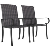 Outsunny Set of 2 Outdoor Wicker Dining Chairs, All-Weather Rattan Armchairs with Armrests, Steel Frame, High Back and Deep Seating, for Garden, Patio, Deck, Yard, Poolside, Brown Outsunny