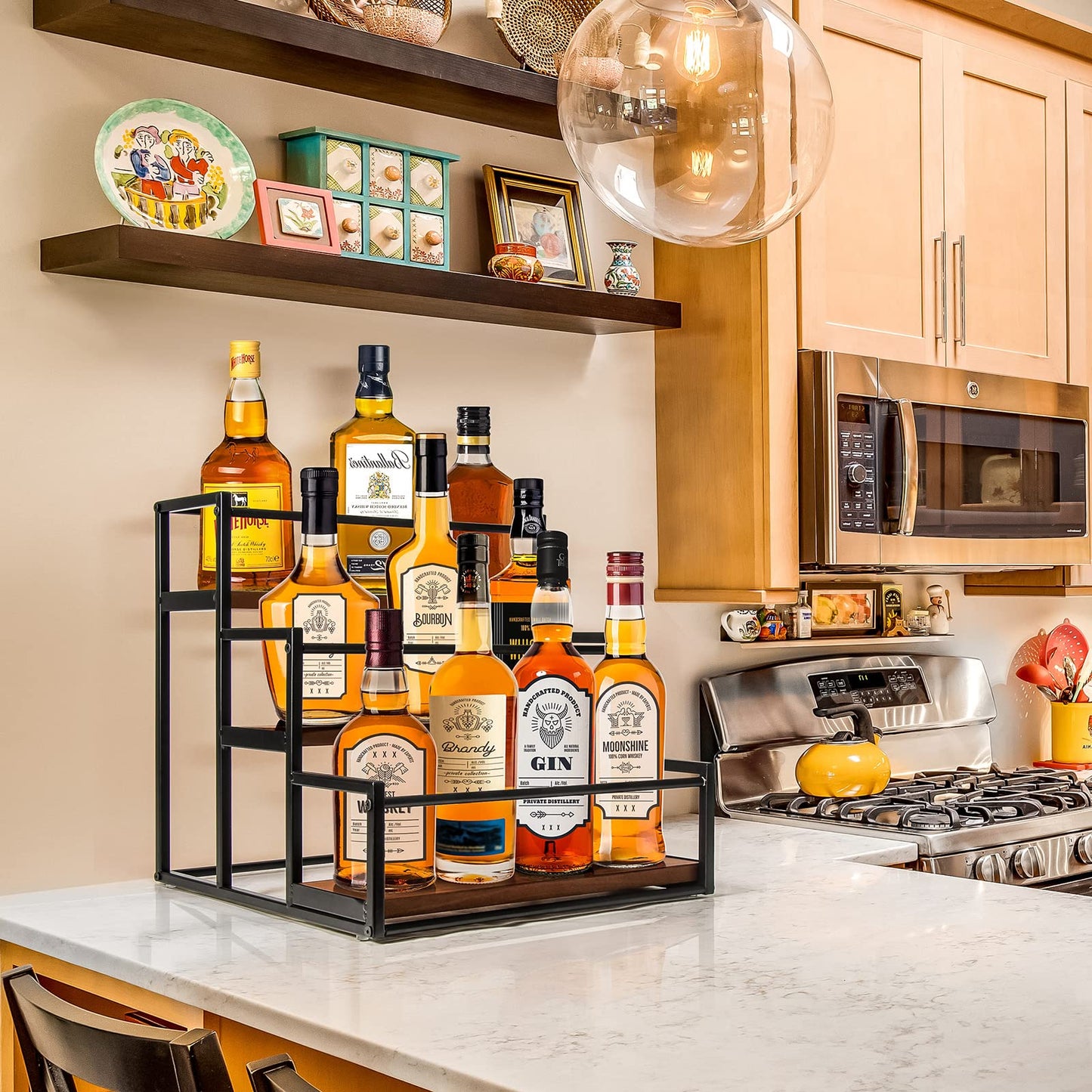 THYGIFTREE Coffee Syrup Rack Organizer Syrup Bottle Holder Stand for Coffee Bar 3-Tier 12 Bottles Storage Shelves for Syrup, Wine, Dressing for Kitchen Coffee Station - WoodArtSupply