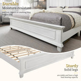 YUMPIE Farmhouse King Size Wood Bed Frame with Headboard and Footboard, No Box Spring Needed, Rustic Platform Bed with 12 Wood Slats Support, Distressed White YUMPIE