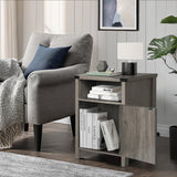 Farmhouse Nightstand, End Table, End Tables with Barn Door and Shelf, Modern Bed Side Table Rustic Gray Nightstands Set for Bedroom, Living Room, Set of 2, Gray Wash Catrimown