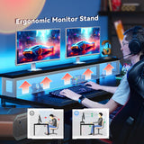EnHomee L Shaped Gaming Desk with LED 55" Gaming Desk with Power Outlets Reversible L Shaped Desk with Long Monitor Stand & Storage Shelf,Cool Black Desk for Gaming Room,Home Office,Dorm,Black EnHomee
