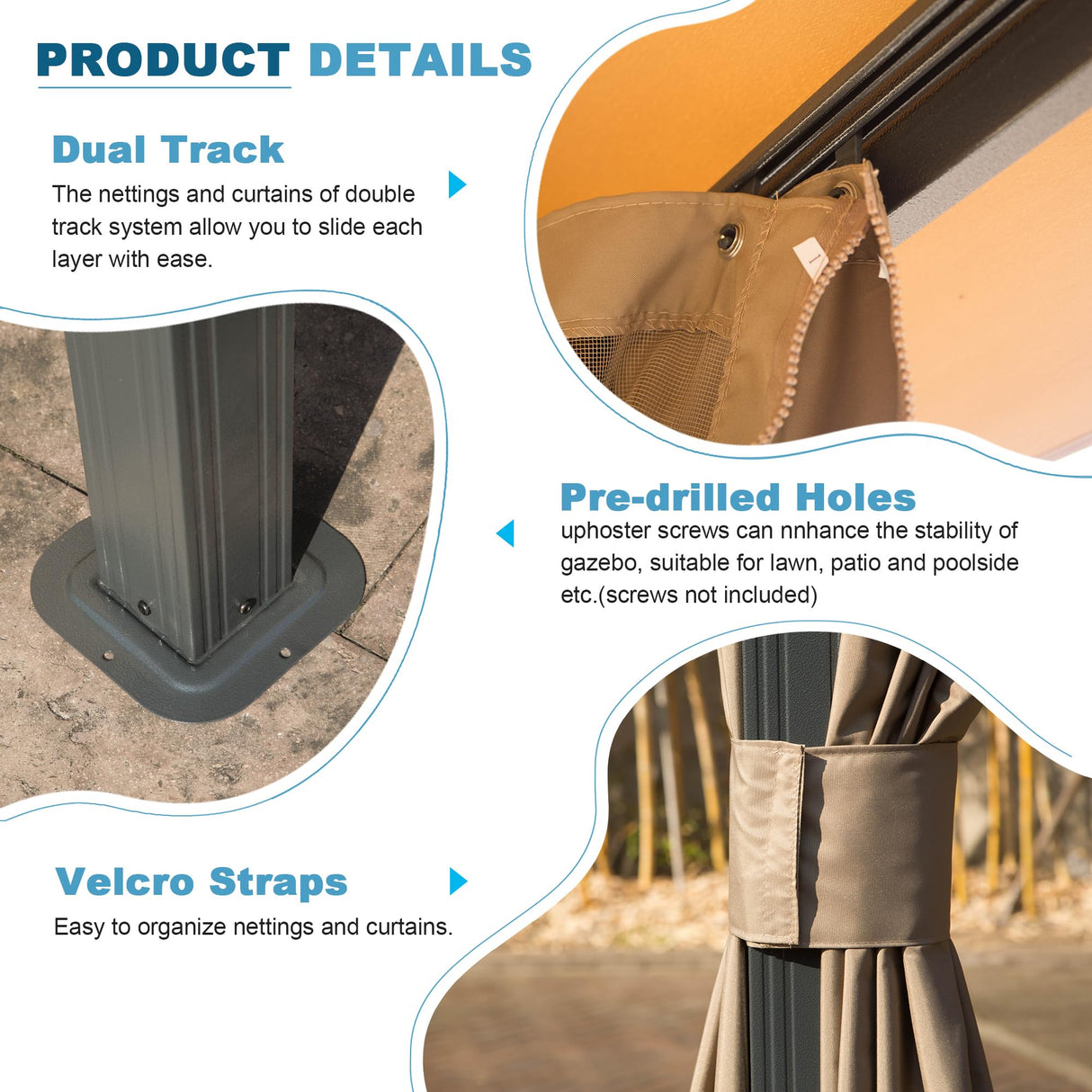 Domi Gazebo 10x20FT, Outdoor Gazebo with Double Roofs, Privacy Curtains, Mosquito Nettings, Heavy Duty Metal Frame Party Tent Canopy for Patio, Backyard, Deck, Lawn, Brown domi outdoor living