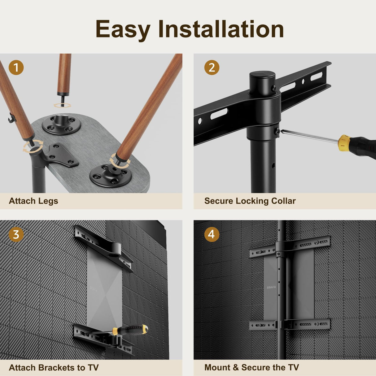 ECOTINY Tripod Easel TV Stand for 40 to 65 Inch LCD LED OLED Screen, Height Adjustable and Swievel TV Stand, Portable Corner TV Floor Stand with Wooden Tray, VESA 400x400mm, Minimalist Black Walnut ECOTINY