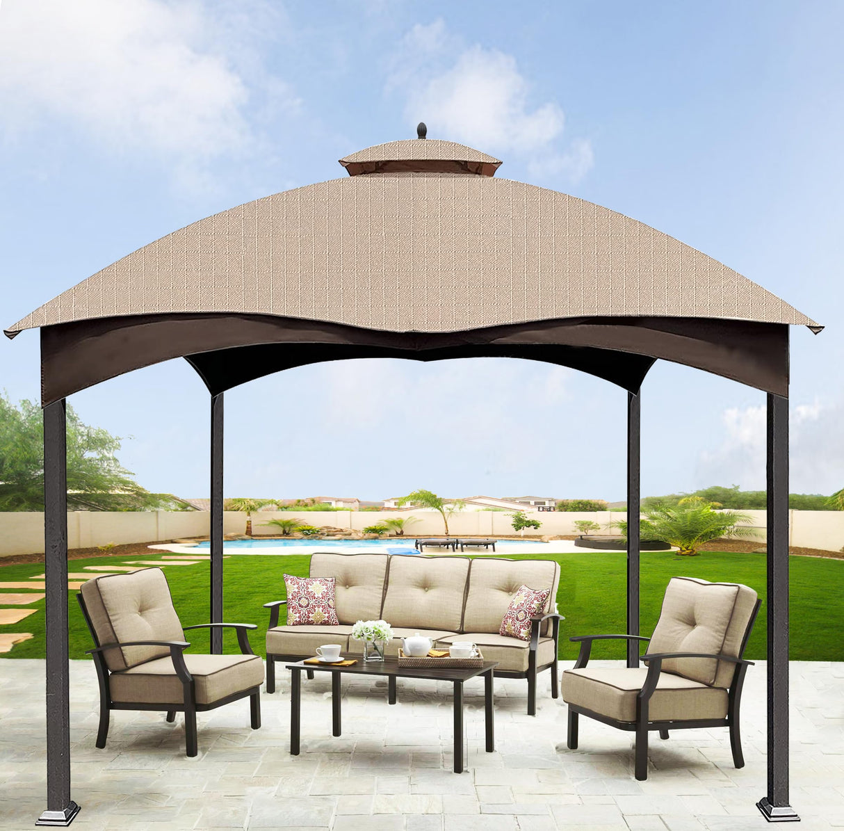 SCOCANOPY Light Beige Ripstop Replacement Top for Lowe's Allen Roth 10X12 Gazebo Model #GF-12S004B-1/ GF-12S004BTO SCOCANOPY