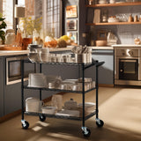 Finnhomy 3 Tier Heavy Duty Commercial Grade Utility Cart, Wire Rolling Cart with Handle Bar, Steel Service Cart with Wheels, Kitchen Carts on Wheels, Metal Cart Shelf Size 18" D x 36" W, NSF, Black Finnhomy