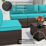 ALAULM 8 Pieces Outdoor Patio Furniture Set with Propane Fire Pit Table Outdoor Sectional Sofa Sets Patio Furniture 43" Gas Fire Pit Brown PE Rattan Patio Conversation Set w/6 Cushions (New Blue) ALAULM