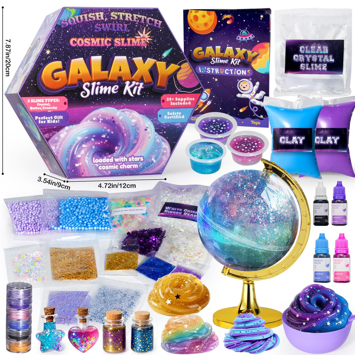 Trubic Galaxy Slime Kit for Girls, Globe and Magic Potion Bottles Kits, Clear Crystal/Butter/Glow-in-The Dark Slime Making Kit, DIY Craft Birthday Party Favors Toys for Kids Girls Boys 7 8 9 10 11 12 Trubic