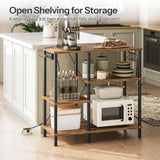 HOOBRO Bakers Rack with Power Outlet, Microwave Stand with 5 S-Shaped Hooks, Coffee Bar, Kitchen Storage Shelf, for Kitchen, Living Room, Rustic Brown and Black BF19UHB01 HOOBRO