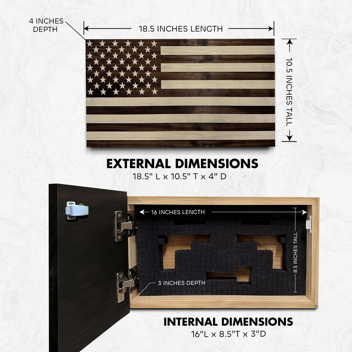 American Flag Hidden Gun Safe - Quick Access Hidden Gun Shelf - Concealment Shelf with Magnetic Lock - Wall Gun Safe for Secure Firearm Storage - Handcrafted In USA by Bellewood Designs (Dark Walnut) Bellewood Designs