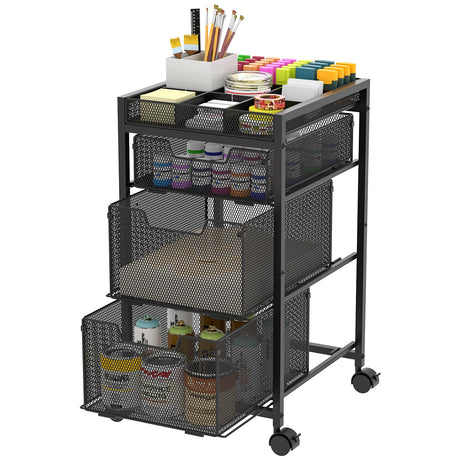 Rolling Utility Cart with 3 Drawers, Craft Organizer and Storage with DIY Divider, Lockable Wheels, Multi-Functional Storage for Art Supplies, Store for Brushes & Paints & Artifacts Small Parts Hayexiha