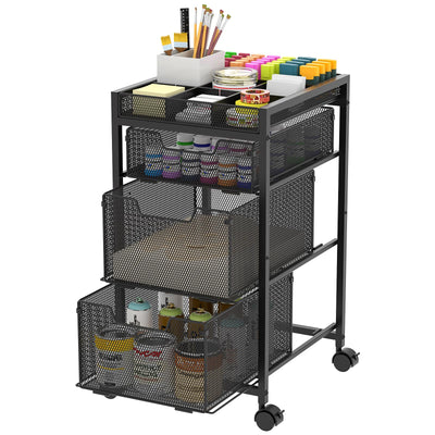 Rolling Utility Cart with 3 Drawers, Craft Organizer and Storage with DIY Divider, Lockable Wheels, Multi-Functional Storage for Art Supplies, Store for Brushes & Paints & Artifacts Small Parts
