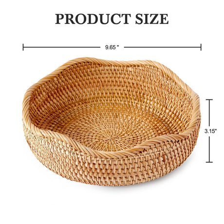 AMIDECOR Rattan Woven Fruit Basket, Natural Round Bread Basket, Decorative Fruit Bowl for Kitchen Counter, Kitchen Storage Baskets for Vegetables, Eggs,Snacks AMIDECOR