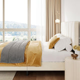 GarveeHome King Size Bed Frame with Adjustable Headboard, Velvet Upholstered Tufted King Platform Bedframe with Strong Wooden Slats, Mattress Foundation, No Box Spring Needed,Easy Assembly,Beige/Cream GarveeHome