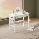 Maihail Small Vanity Desk no Mirror, Small Makeup Vanity, Compact Vanity with Storage, Vanity Desk with Drawers, Mini Vanity with Shelves, White Maihail