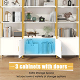 Nosepen 86" Gold Bookshelf, Triple Wide 5 Tier Arched Bookshelves & Bookcases with Storage, Large Modern Metal Book Shelf Stand for Bedroom/Living Room/Office Display Shelves, White & Gold Nosepen