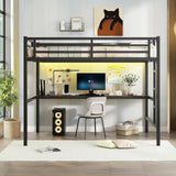 MAKIAAP Full Loft Bed with Desk, Metal High Loft Bed with LED Lights, Charging Station, Full Loft Bed Frames for Kids, Junior, Space Saving, Noise Free, Black (Black, Full) MAKIAAP