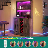 YITAHOME Wine Bar Cabinet, LED Farmhouse Liquor Cabinet Coffee Bar with Adjustable Shelves, 65 Inch Buffet Kitchen Storage Cabinet for Dinning Room, Kitchen, Living Room, Dark Rustic Oak YITAHOME