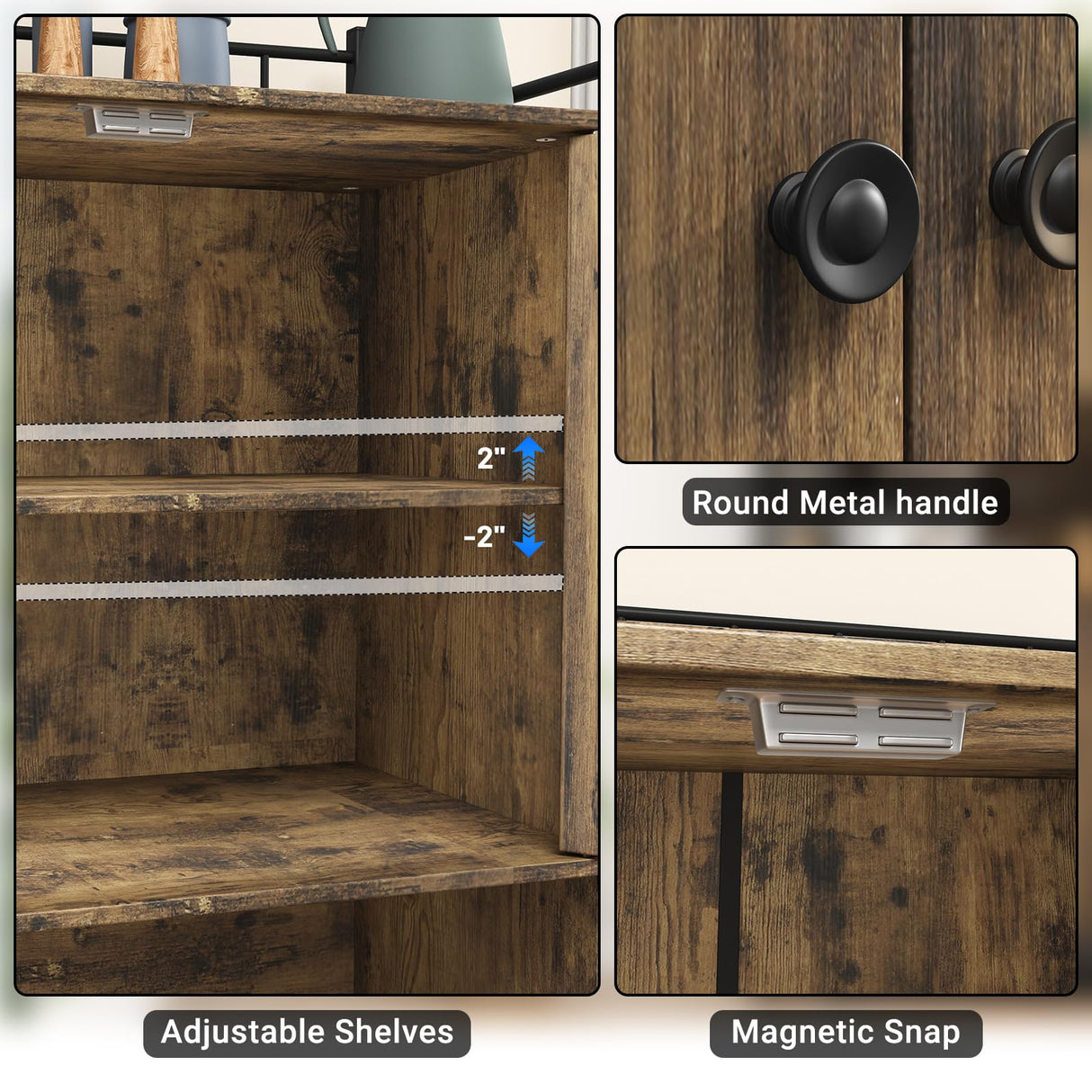 Seeday Industrial Style Kitchen Pantry Storage Cabinet, Brown Tall Kitchen Hutch with Microwave Stand, Food Pantry Cabinet with Side 6 Shelves and 2 Doors for Dining Room, Living Room Seeday