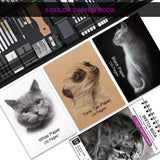 HIFORNY 126 PCS Drawing Kit Sketching Pencil Set,Sketch Pencils Art Supplies with 3-Color Sketchbook,Graphite,Charcoal,Blending Tools,Drawing Pencils for Adults Artists in Zipper Case HIFORNY