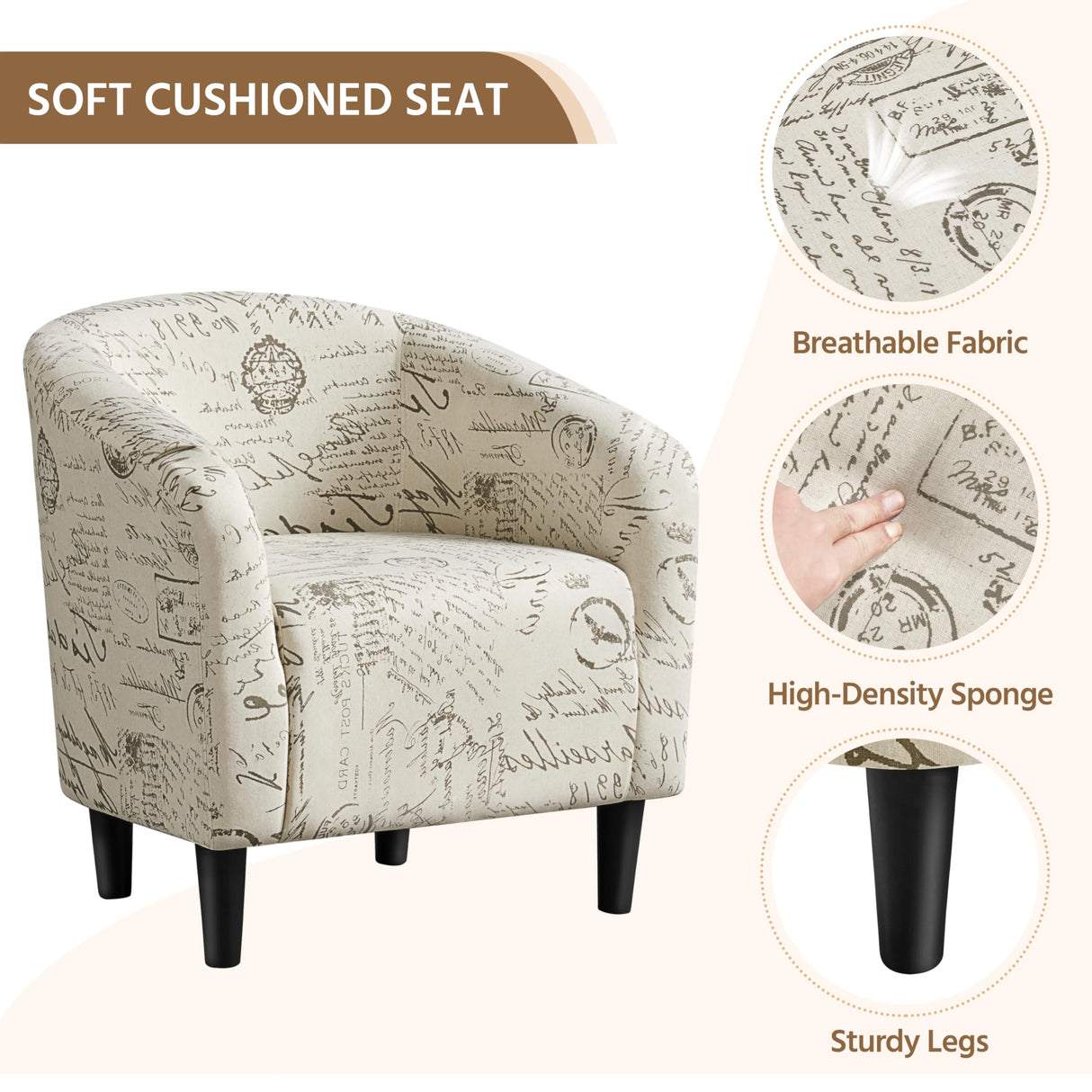 Yaheetech Modren Club Chair with Ottoman, Fabric Accent Armchair with Footstool, Upholstered Barrel Chair and Footrest for Living Room Bedroom Guestroom, Letter Print Yaheetech