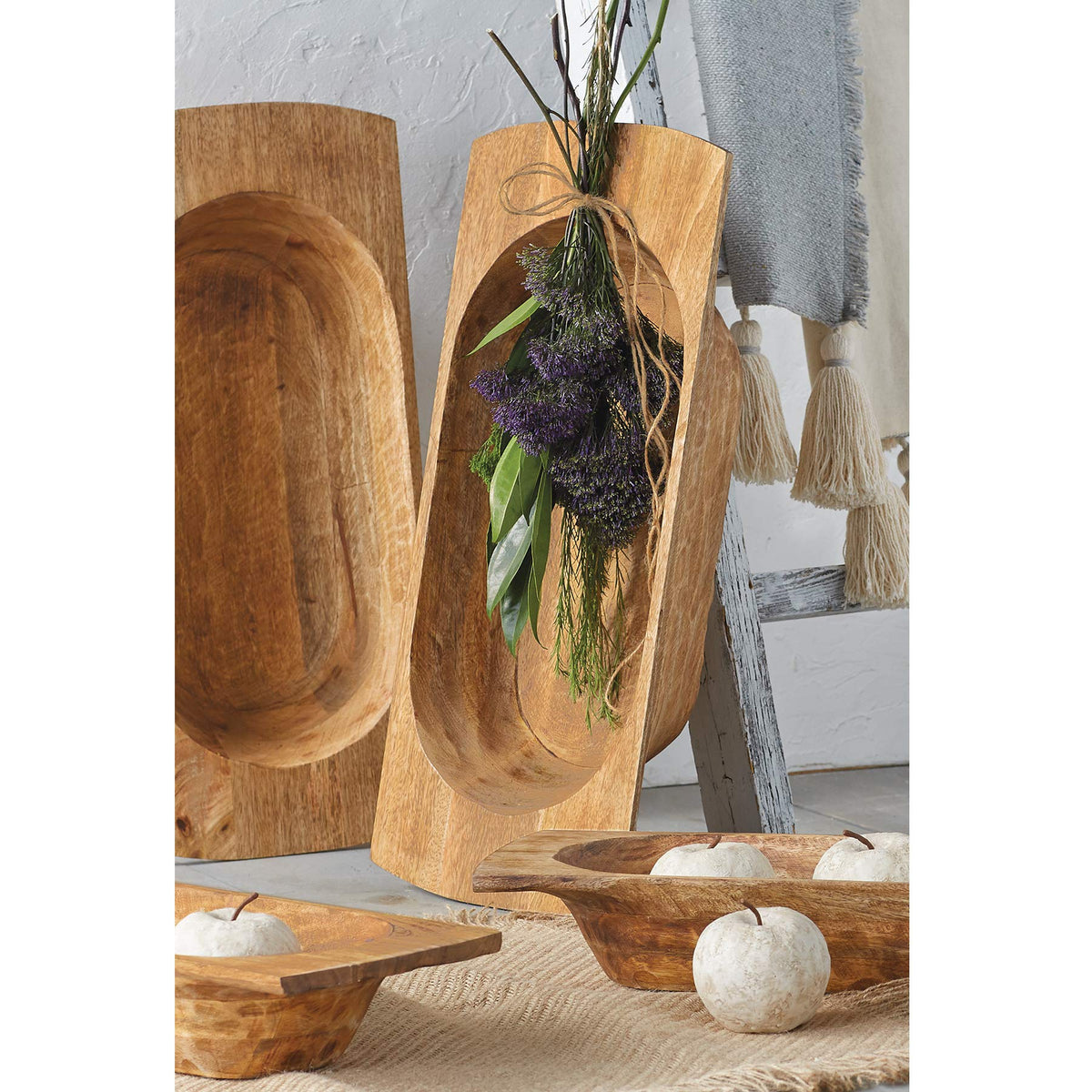 Mud Pie DOUGH BOWL SET, Brown, small 5" x 20" x 8" | large 5" x 24" x 10 1/2" Mud Pie