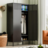 Ustamio 71 Inches Black Metal Wardrobe Cabinet with Hanging Rod, Metal Armoire Wardrobe Closet with Doors for Bedroom, Office, Laundry Room and Changing Room, Metal Locker Cabinet Ustamio