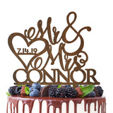 Personalized Mr Mrs Cake Topper - Wedding Cake Toppers w/Last Name and Date - Custom Wooden Cake Decorations, Wedding Cake Topper for Bride and Groom | 3 Wooden Options Customization Mill