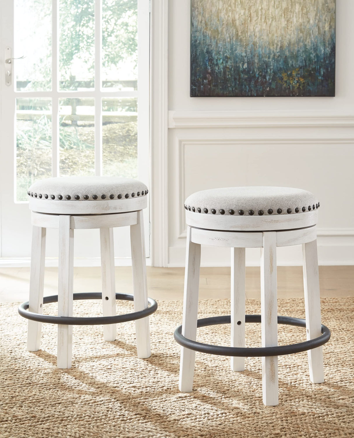 Signature Design by Ashley Valebeck 24" Counter Height Upholstered Swivel Stool, White & Black Signature Design by Ashley