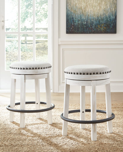 Signature Design by Ashley Valebeck 24" Counter Height Upholstered Swivel Stool, White & Black - WoodArtSupply