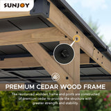Sunjoy Wooden Grill Gazebo 10 ft. x 12 ft. Outdoor Cedar Frame BBQ Gazebo, Backyard Hot Tub Gazebo with Metal Hardtop Roof, Exclusive PowerPort and Bar Shelves Sunjoy
