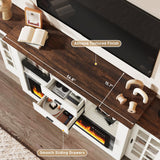 85" Electric Fireplace with Mantel, Fireplace TV Stand w/ 42" Electric Fireplace for 65 Inch TVs with Power Outlets, Farmhouse Entertainment Center with Storage for Living Room, Bedroom, Antique White Hlivelood
