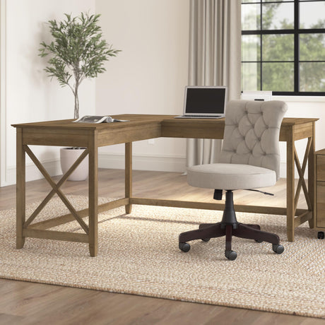 Bush Furniture Key West 60W Modern Farmhouse L Shaped Desk in Reclaimed Pine 60-Inch Corner Table for Home Office Bush Business Furniture