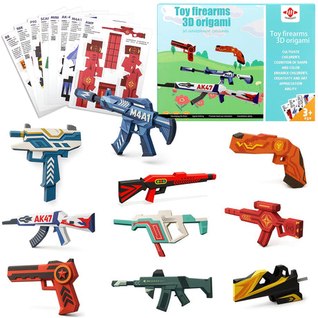 Palksky Paper Toy Firearms Kit, Origami Kit for Kids Ages 6-12, 10 Styles of 3D Paper Gun Book 10 Sheets for Arts and Crafts Gift Palksky