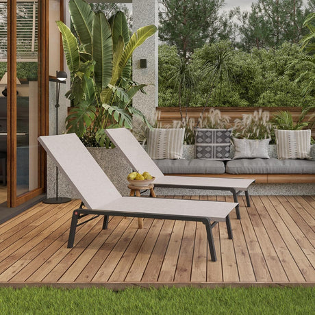 FHVIT Patio Chaise Lounge Set of 2 with 4 Adjustable Backrest, Foldable Aluminum Chaise Lounge Chair Recliner for Outdoor, Poolside, Sun Tanning Beige FHVIT