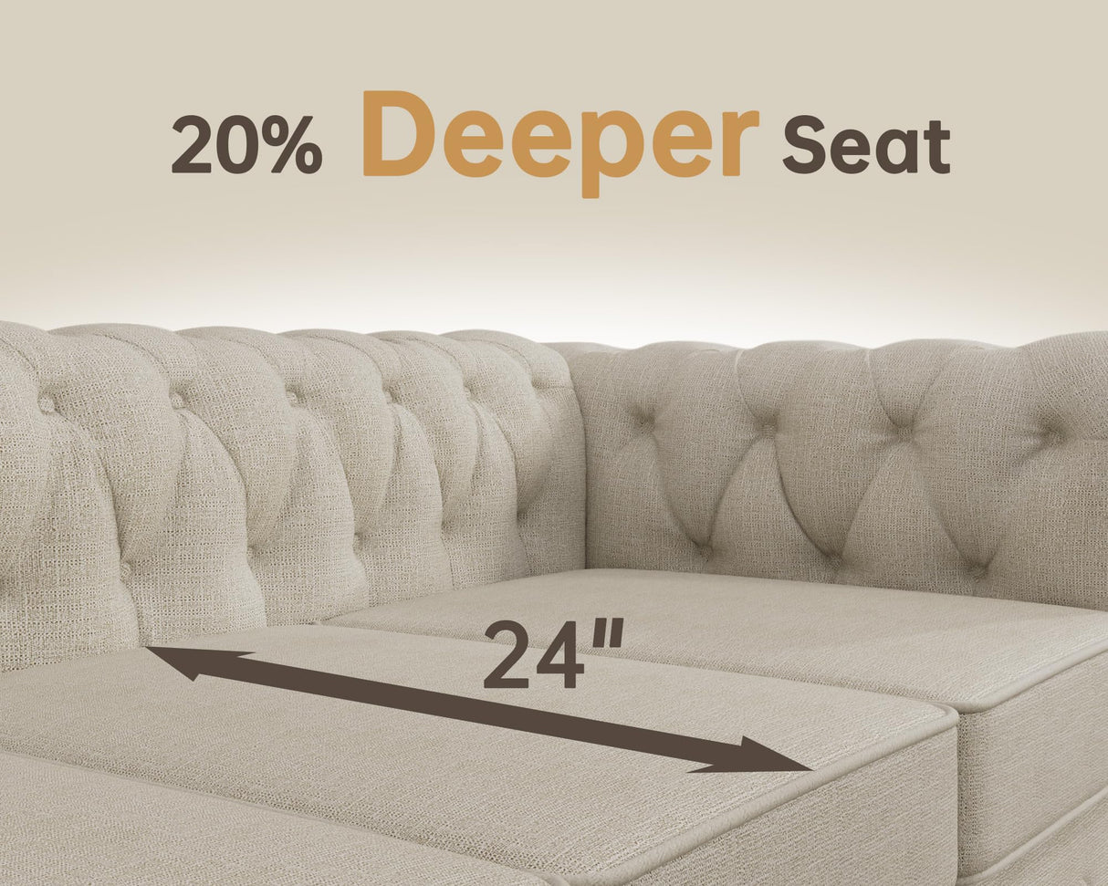 Morden Fort Classic Chesterfield Sofa Set 82'', Tufted Sofa Couch Set with Solid Wood Legs Thick Cushion, Pet-Friendly 3-Seater Sofas Couches for Living Room Bedroom Apartment - Linen Beige Morden Fort